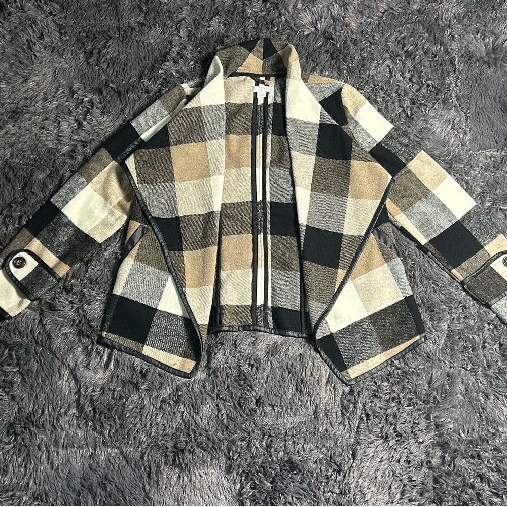 Cotton On Plaid Cape Jacket - Black, Brown, Cream